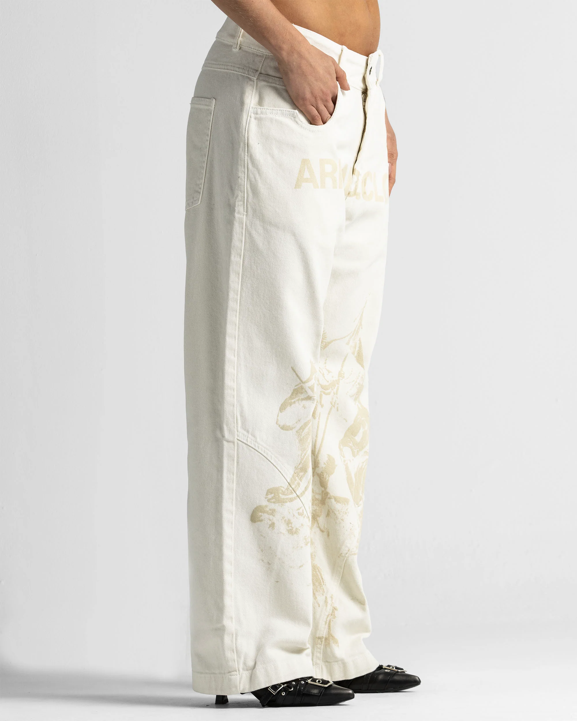 Cream Denim Pant Suede Print - Unisex - Image 4
