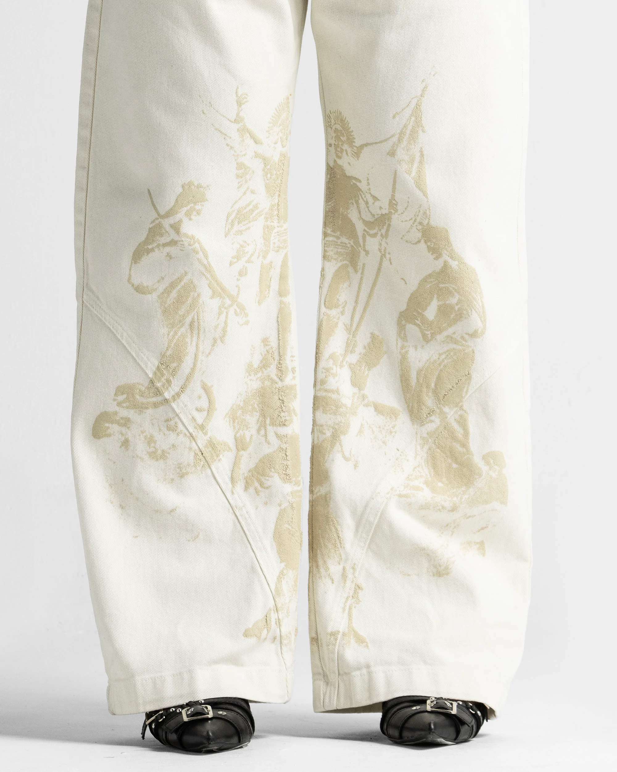 Cream Denim Pant Suede Print - Unisex - Image 5