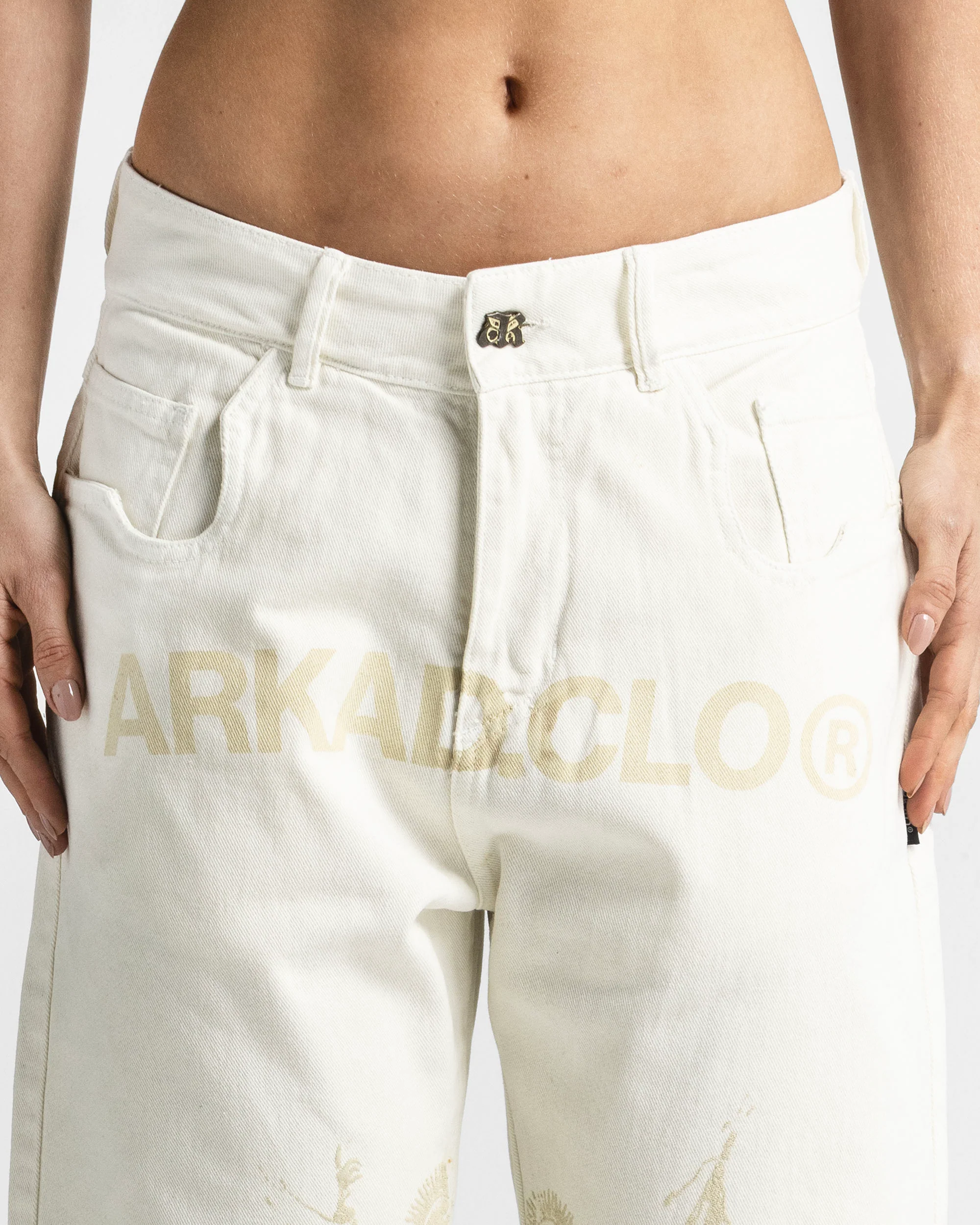 Cream Denim Pant Suede Print - Unisex - Image 6