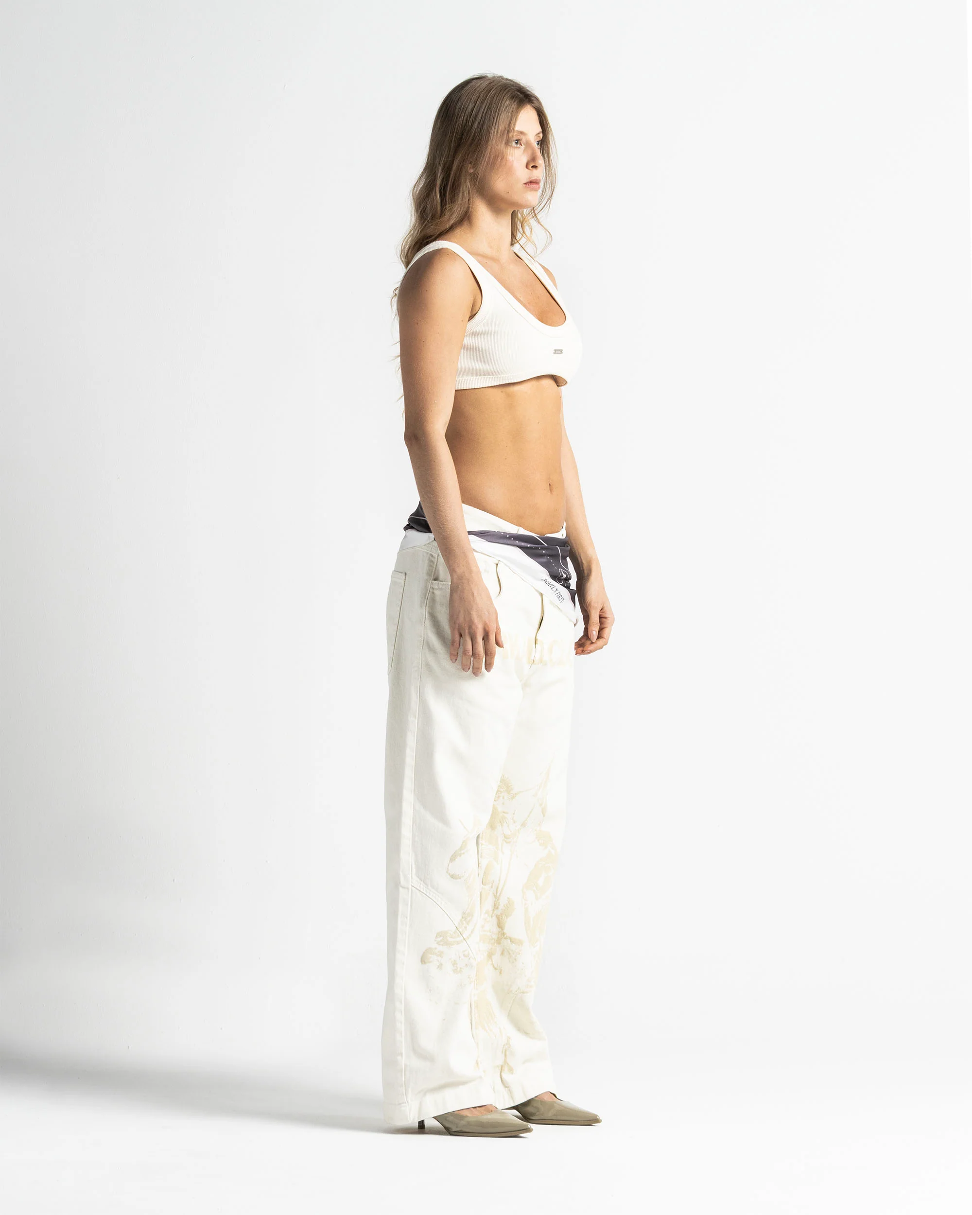 Cream Denim Pant Suede Print - Unisex - Image 8