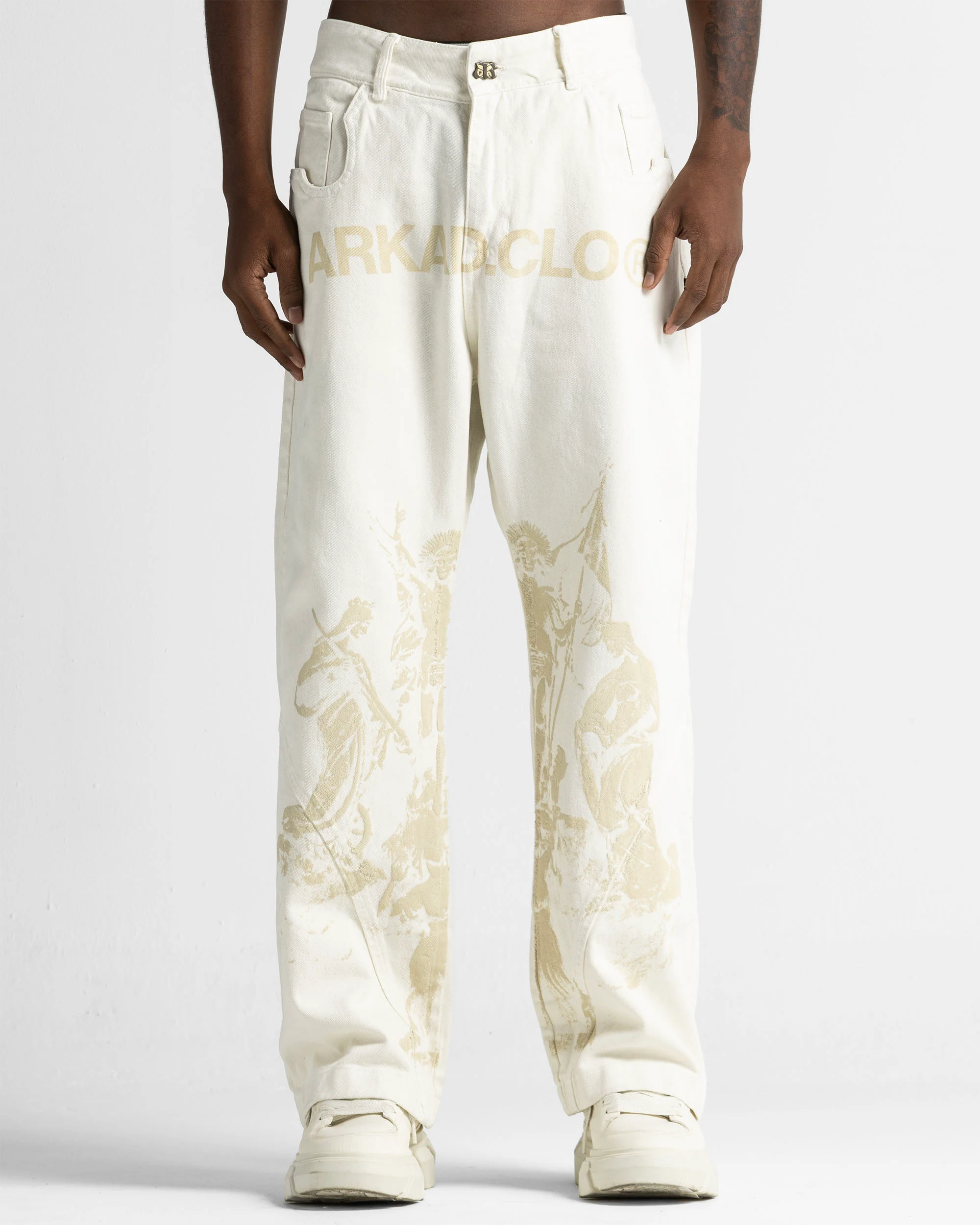 Cream Denim Pant Suede Print