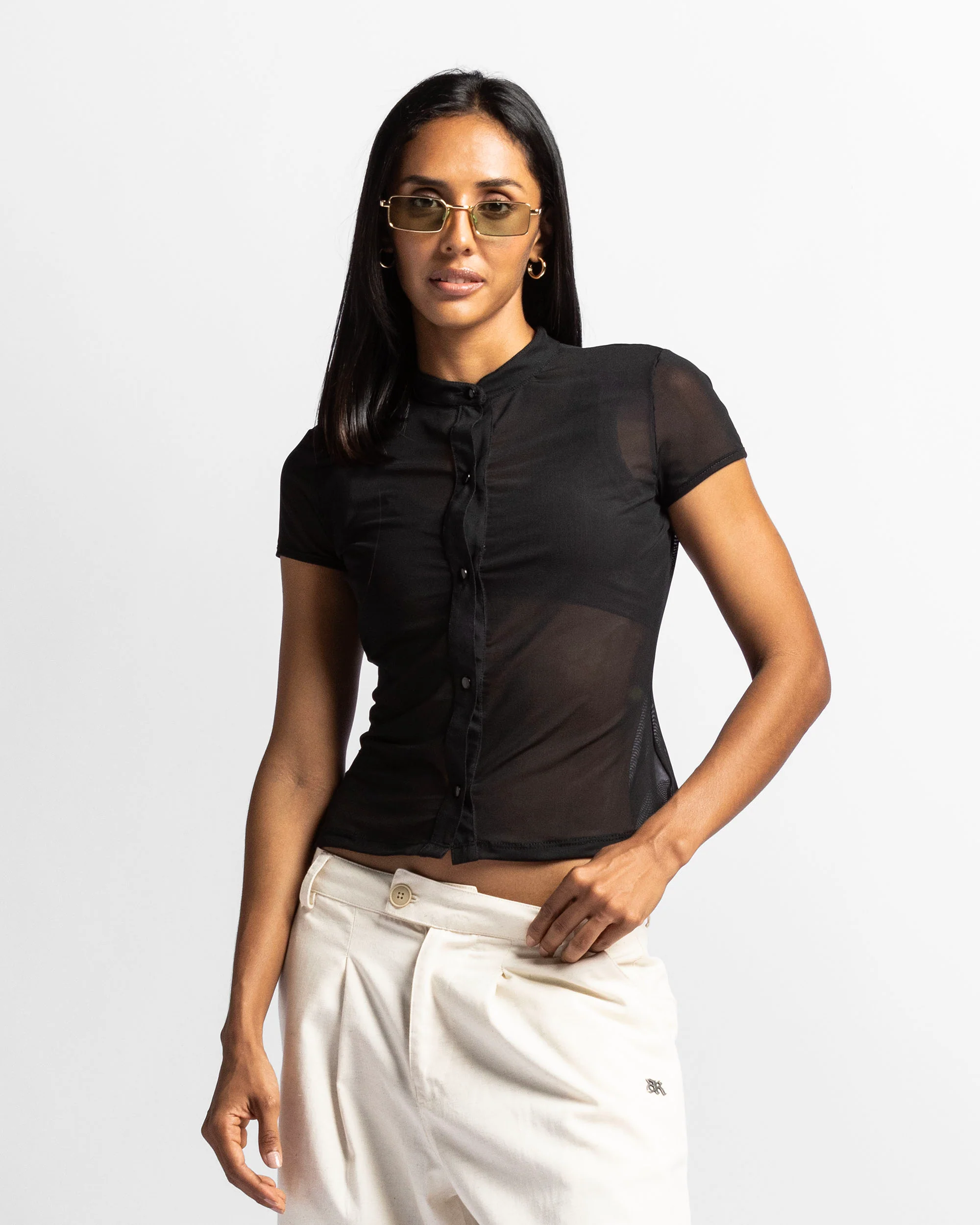 Camisa De Botones En Mesh