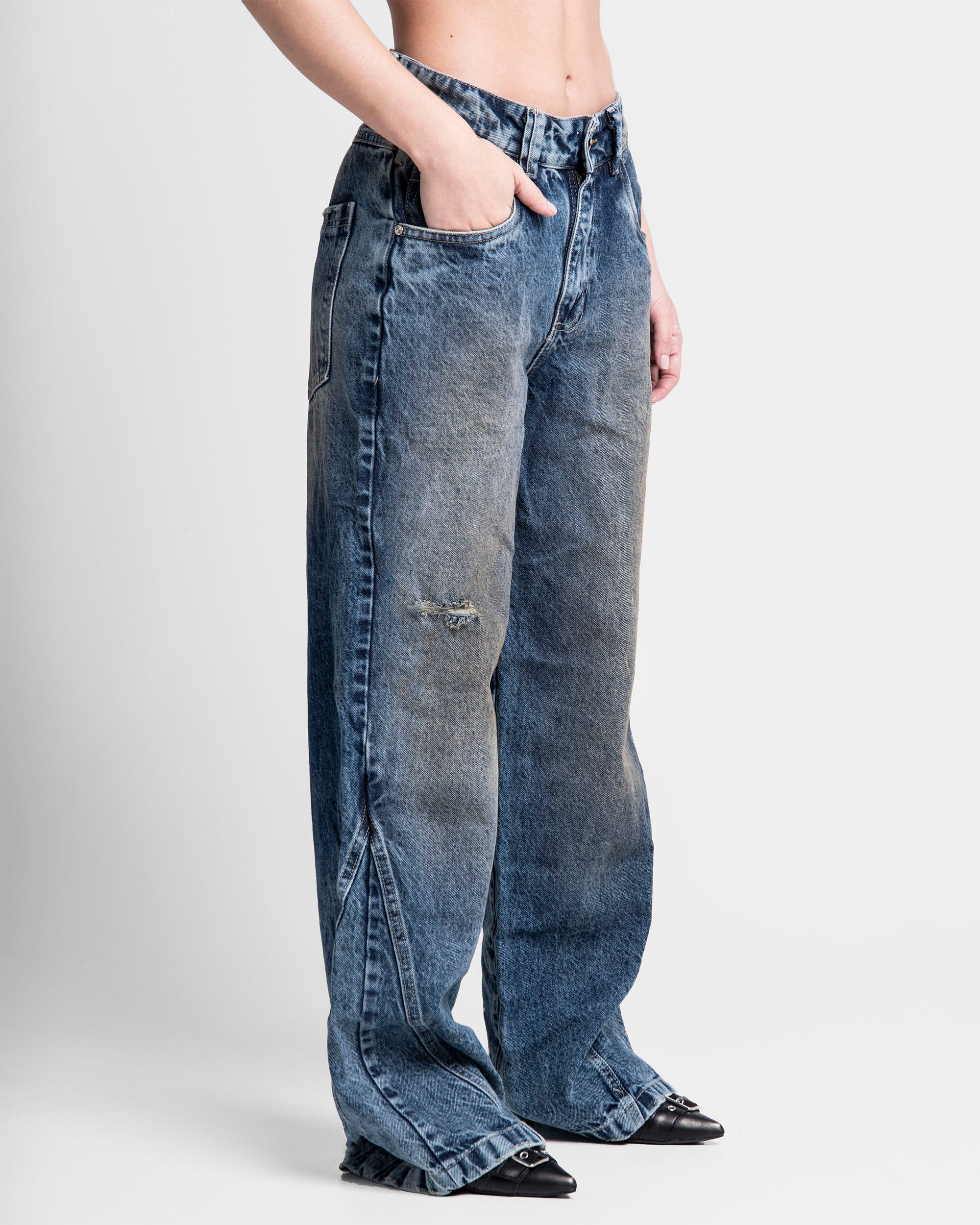 Denim Pant Cortes Dirty Azul Oscuro Mujer - Image 3