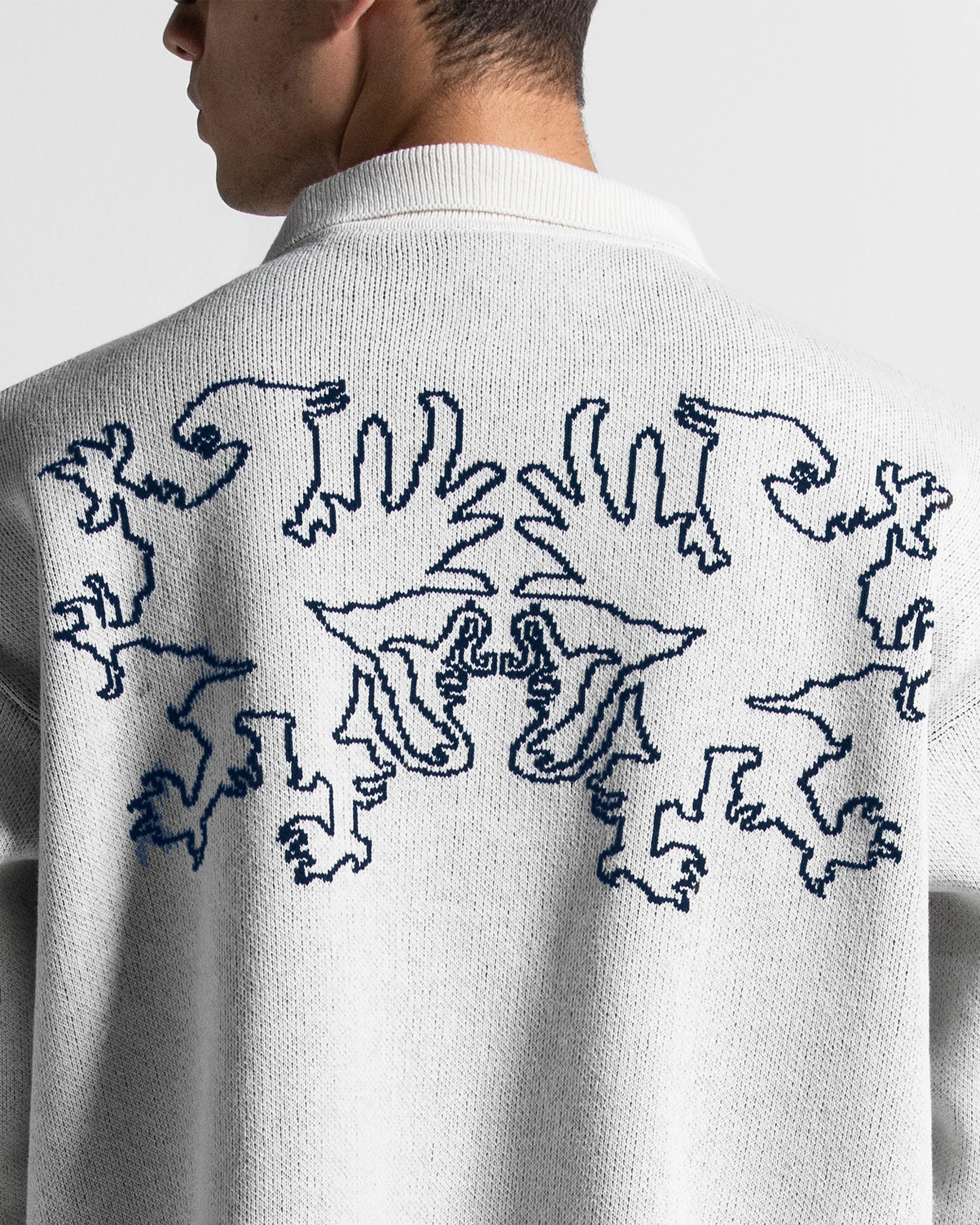 Knit Sweater Polo Blanco Con Azul - Image 4