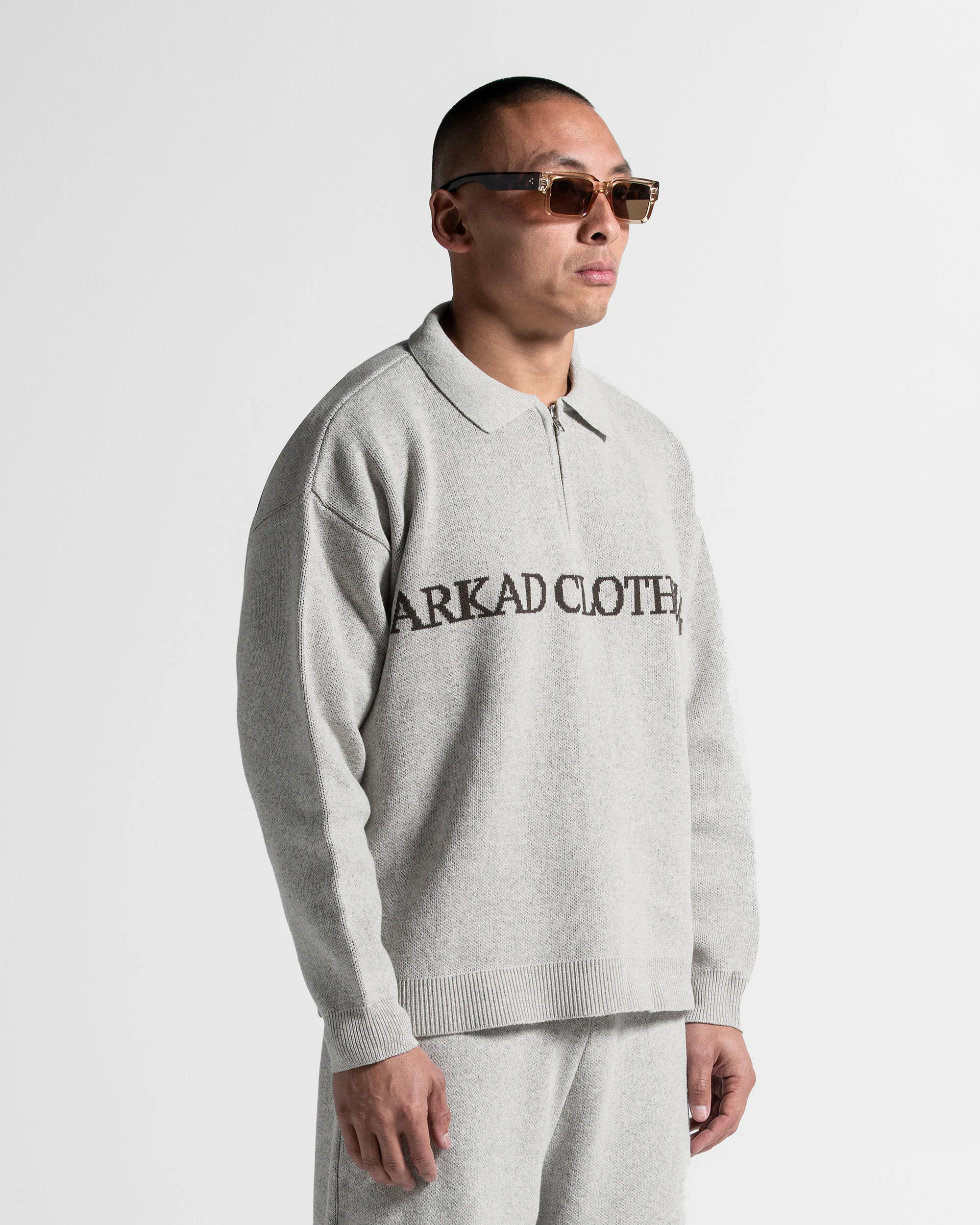 Knit Sweater Polo Gris Con Cafe - Image 3