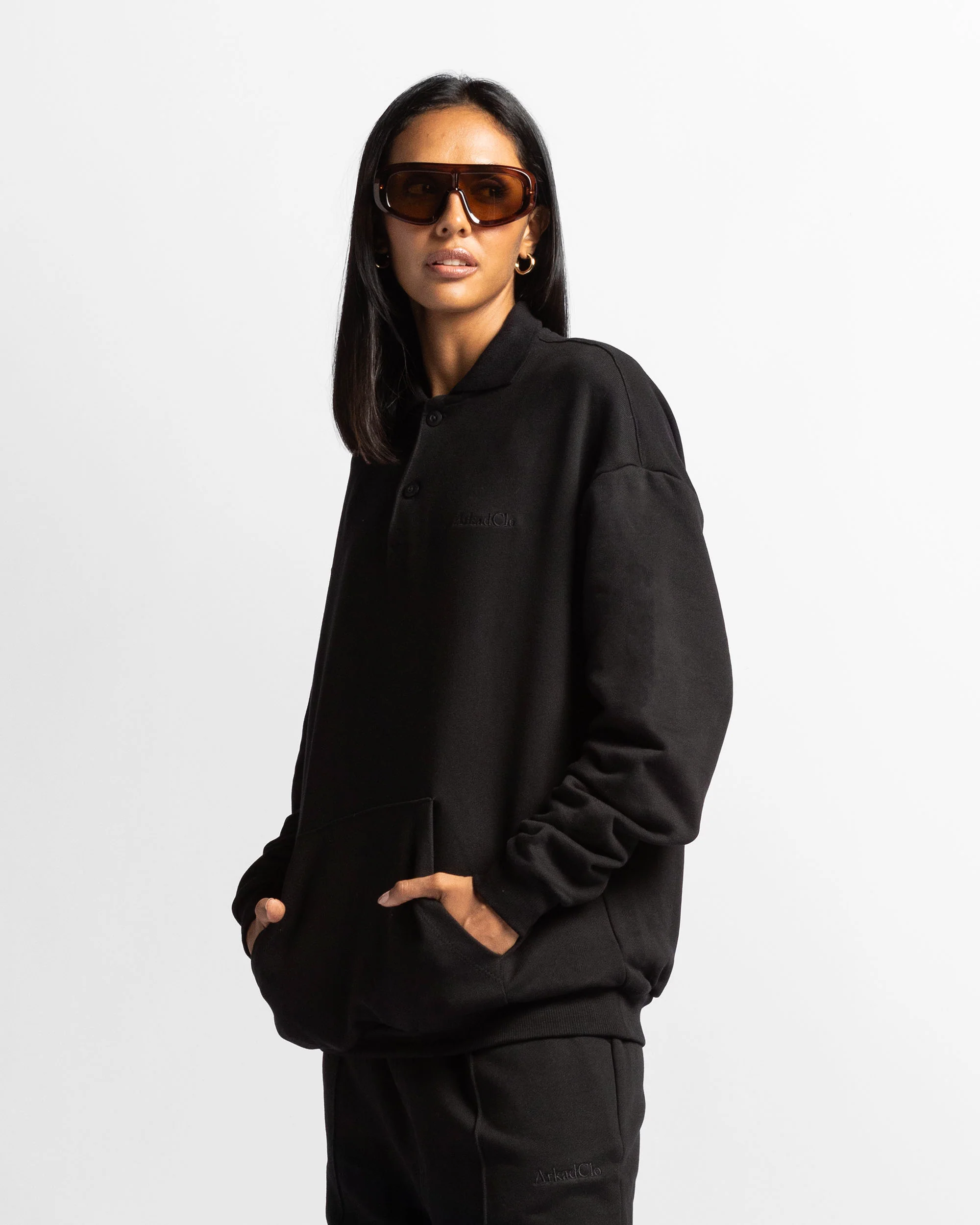 Polo Sweatshirt Oversize Negro - Unisex