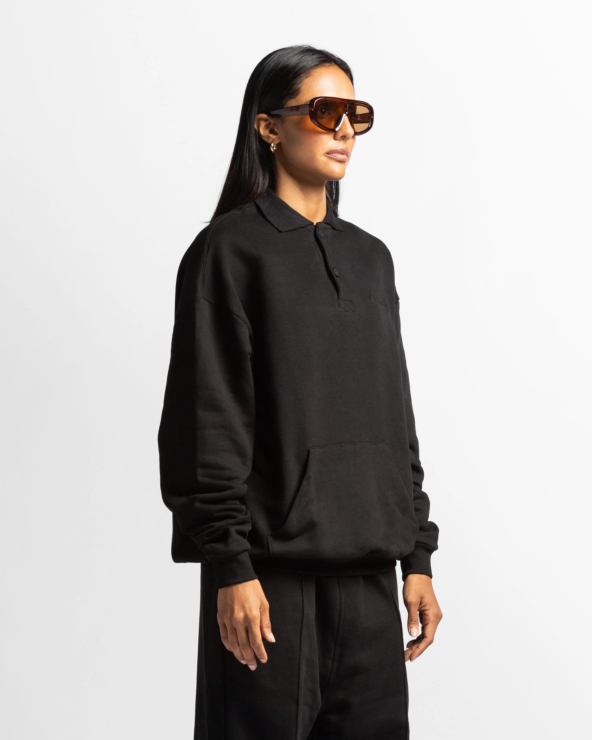 Polo Sweatshirt Oversize Negro - Unisex - Image 2
