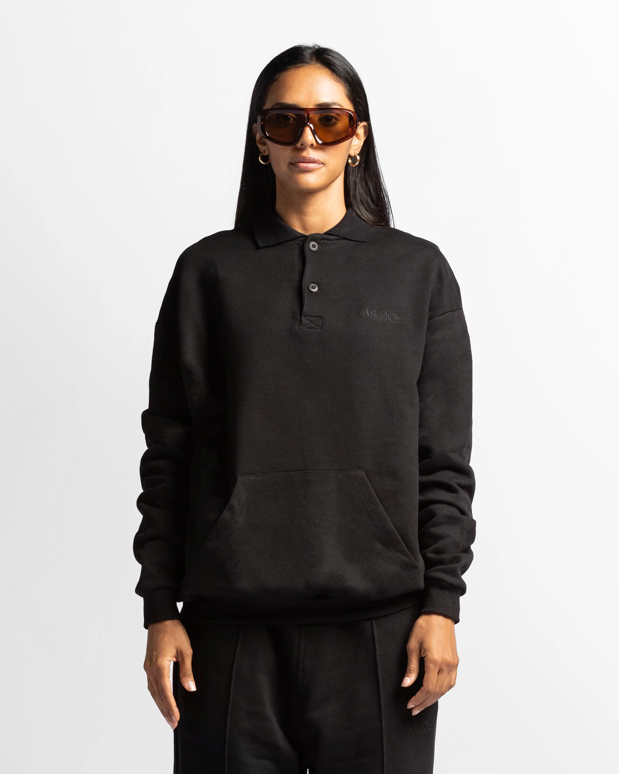 Polo Sweatshirt Oversize Negro - Unisex - Image 3