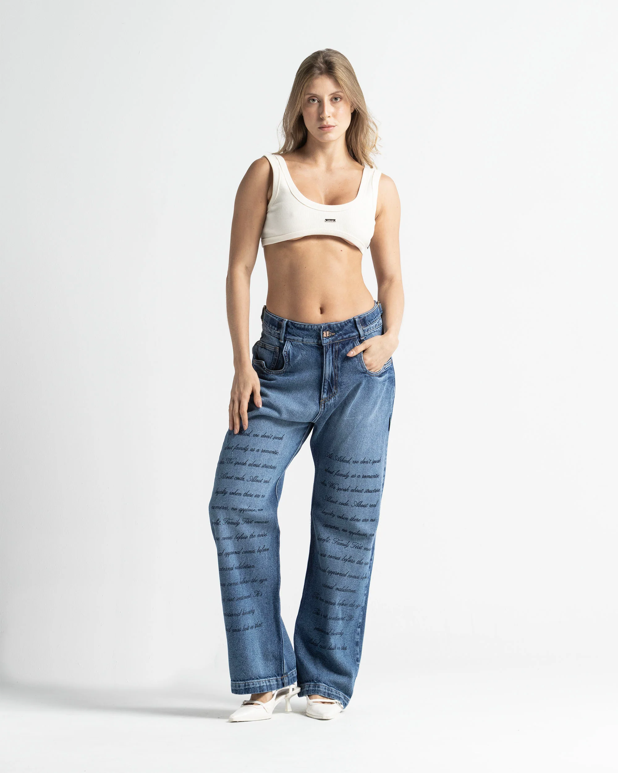 Script Blue Denim Pant - Unisex - Image 5