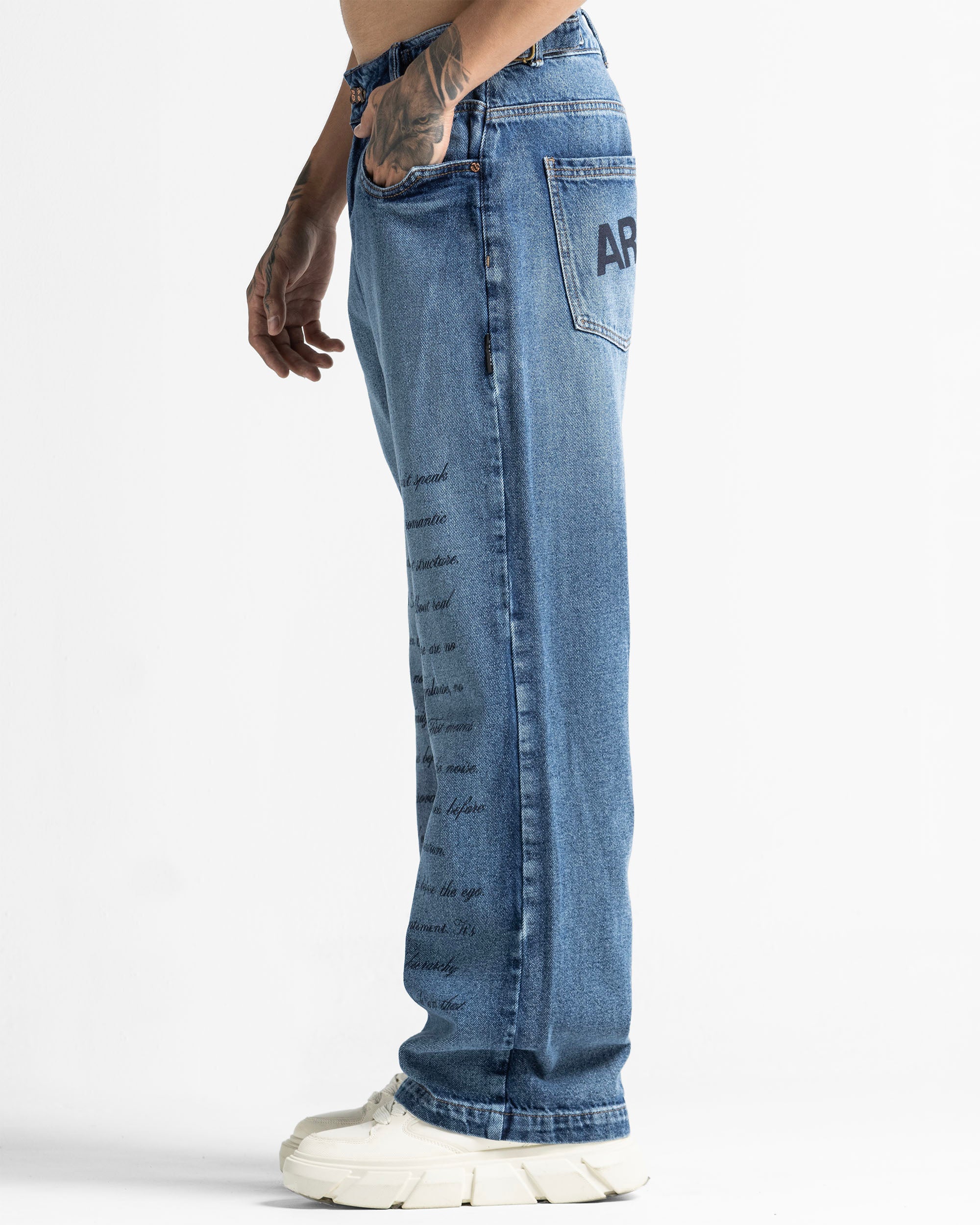 Script Blue Denim Pant - Image 4