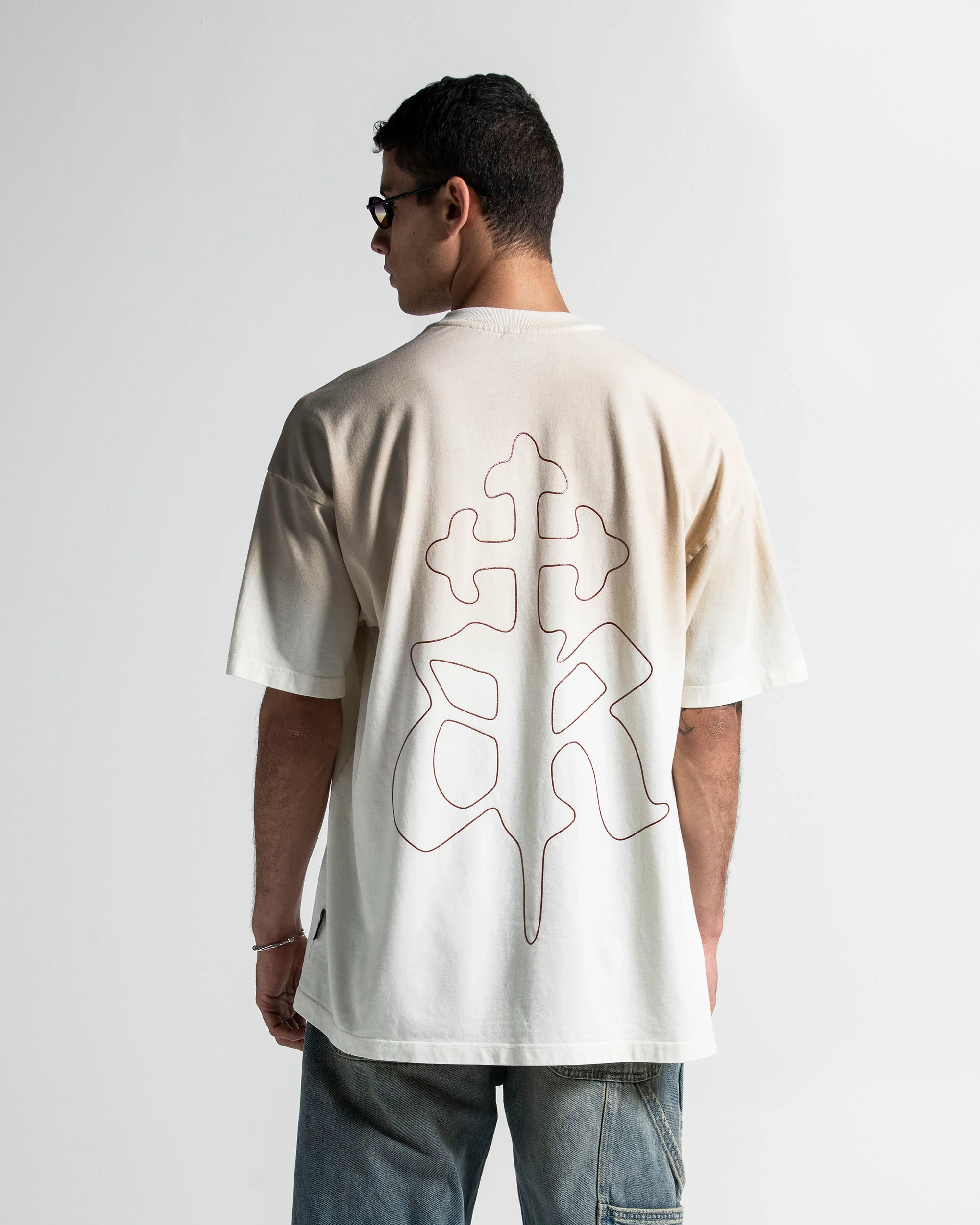 Washed Tshirt Oversize Beige Logo Rojo