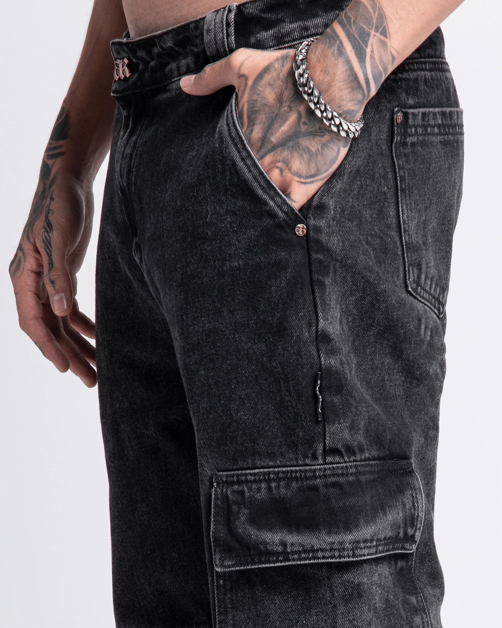 Washed Denim Pant Cargo Negro - Image 4