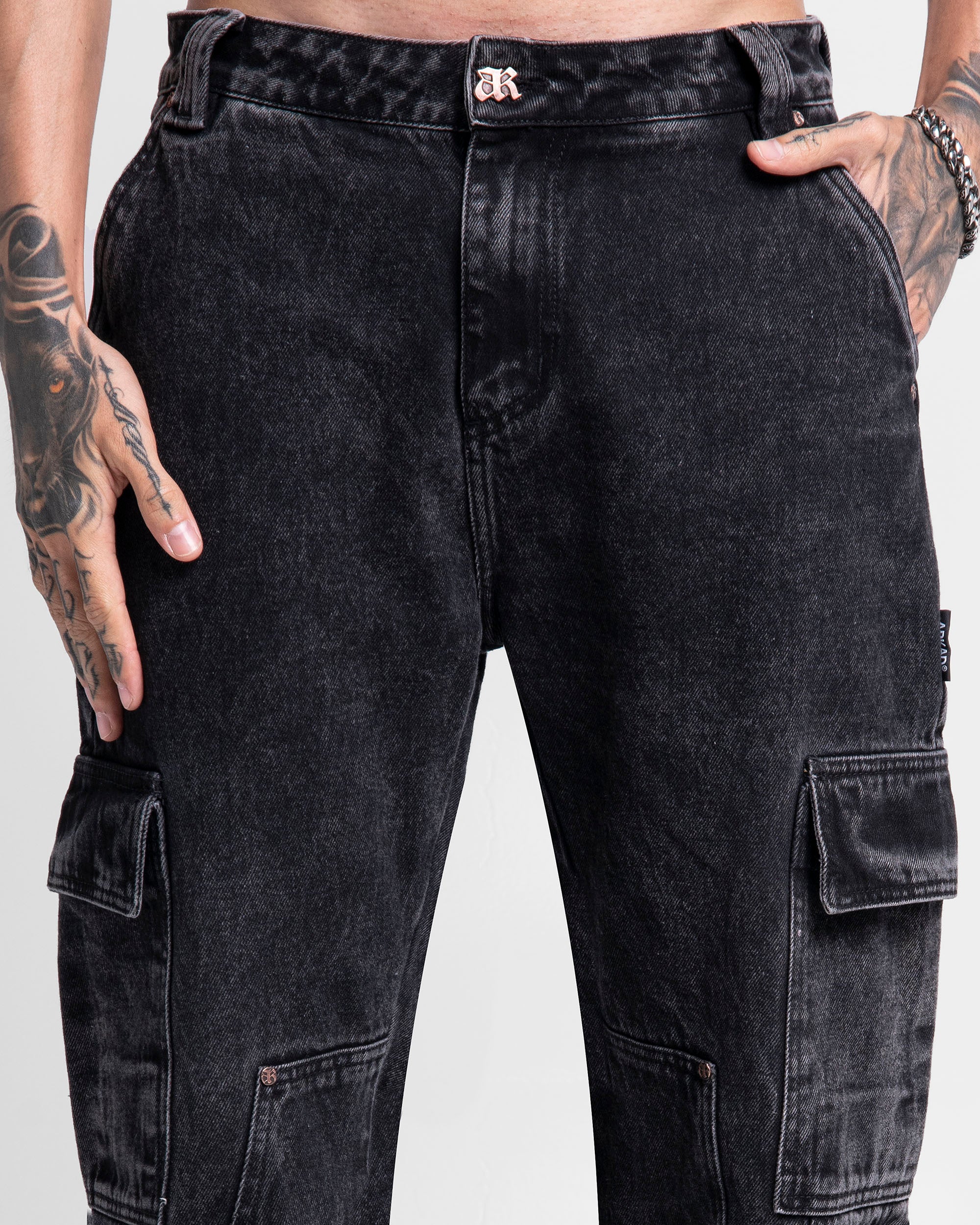 Washed Denim Pant Cargo Negro - Image 7